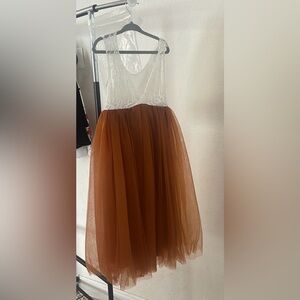 Burnt orange and white flower girl dress 4-6T